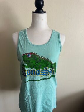 Aqua Tank Top with Green Iguana Graphic - Kona Shirt